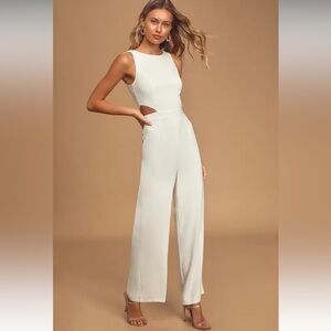 Lulus Moments to Remember White Sleeveless Wide-Leg Cutout Jumpsuit